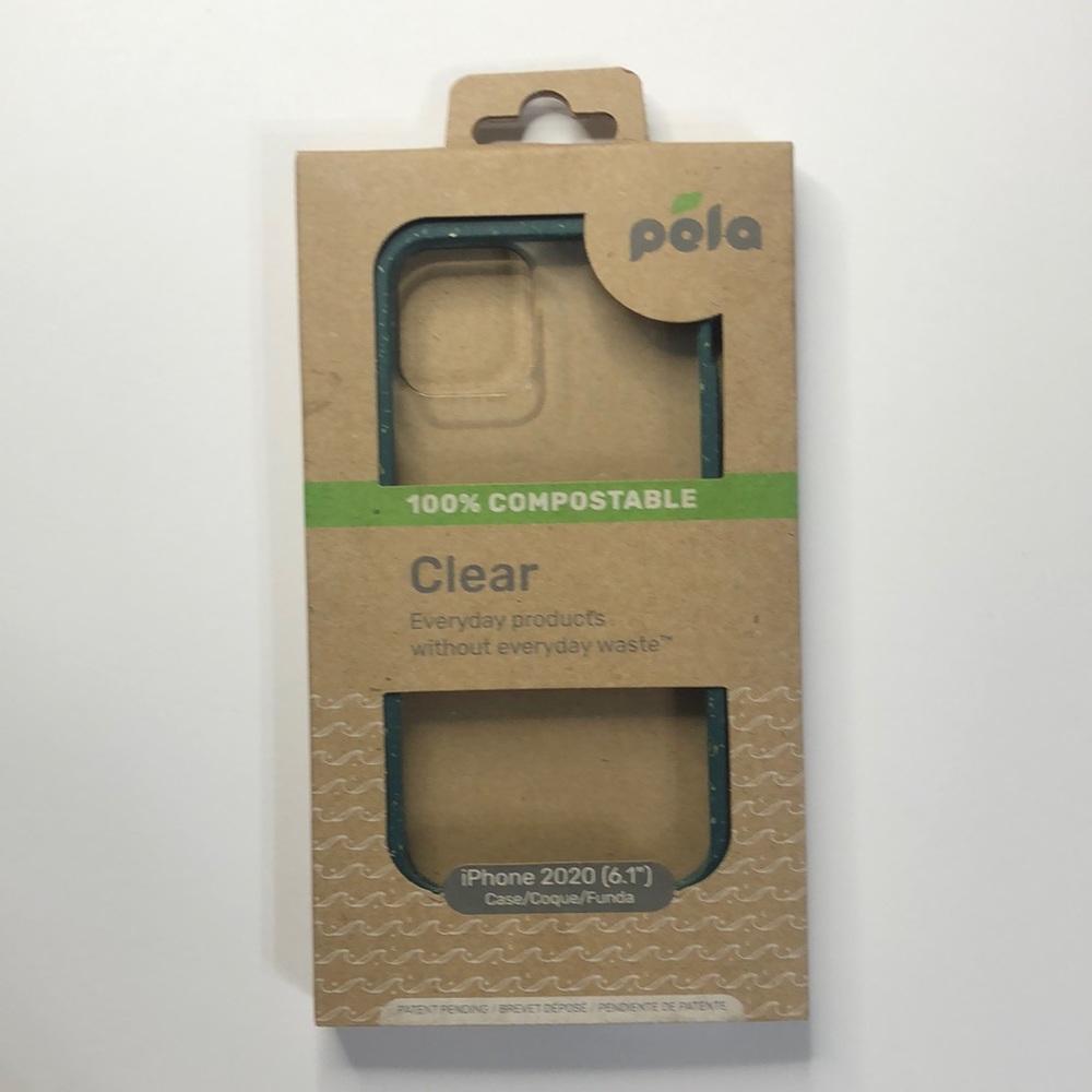 iPhone 2020 (6.1”) pela clear case with green border all around.